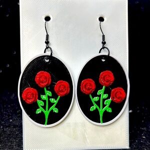 Floral Black and Red Earrings